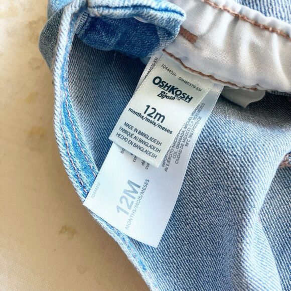 OshKosh Bgosh Girls 12 Mos Denim Overalls Floral Print Cuff Blue Jean Snap Legs - Picture 3 of 9